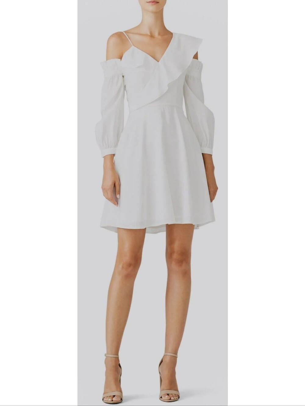 N12H Milana Dress White Ruffle A Line Off The Shoulder Bridal Cutout